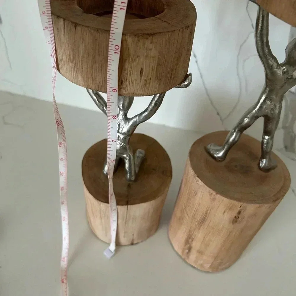 Set Of 2 PIER 1 WOODEN MAN CANDLE HOLDER Made In India - Picture 9 of 10